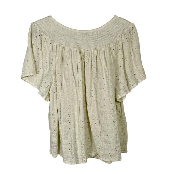 Old Navy Cream Eyelet A-Line Flutter Sleeve Pull-On Cotton-Blend Blouse Size XL - Picture 3 of 11
